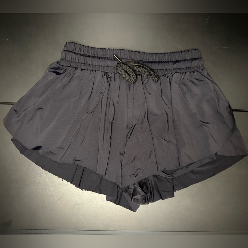 Flowy Black Athletic Butterfly Running Shorts w/ Built-in Spandex Liner